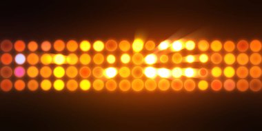 Parlak desenli duvar kağıdı. Sahne ışıkları olan renkli ışıkların ihtişamlı arkaplanı. Parlayan ışıklar siyah arka planda parti izleri. Sahne veya stadyum ışıklarının dijital illüstrasyonu. 