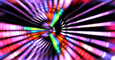 Siyah arkaplanda dönen ışık gösterisi. Lüks çizgiler. Parlak kıvrımlı duvar kağıdı. Uzay tüneli. Dönen ışık çemberi ya da maytap izi. Parlak konsept çizimi.