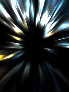 Siyah arkaplanda izole edilmiş dinamik ışık ışınları. Parlayan renkli ışık parçacıklarının grafiksel 2d çizimi.