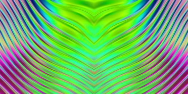 Renkli dalgalı yansıtıcı duvar kağıdının üç boyutlu çizimi. Duvar kağıdı, afiş, arkaplan, kart, kitap kapağı veya web sitesi için grafiksel illüstrasyon. Soyut parlak arkaplan.