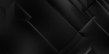 Siyah üç boyutlu geometrik arkaplan. Moda lüks minimalist tasarım. Geometrik şablon. Karanlık elementleri olan birinci sınıf soyut duvar kâğıdı. Poster, broşür, sunum, web sitesi için özel tasarım.