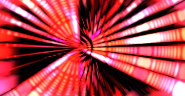 Siyah arkaplanda dönen ışık gösterisi. Lüks çizgiler. Parlak kıvrımlı duvar kağıdı. Uzay tüneli. Dönen ışık çemberi ya da maytap izi. Parlak konsept çizimi.