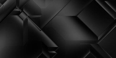 Siyah üç boyutlu geometrik arkaplan. Moda lüks minimalist tasarım. Geometrik şablon. Karanlık elementleri olan birinci sınıf soyut duvar kâğıdı. Poster, broşür, sunum, web sitesi için özel tasarım.