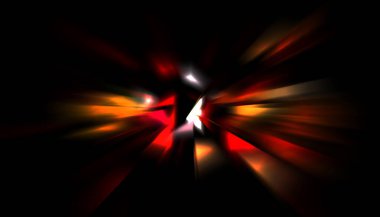 Parlayan ışıkları hareket ettirmenin havalı arka planı. Tasarımınız için canlı renkli bir portal şablonu. Işık ışınları ve hareket halindeki ışıldayan parçacıklar bir solucan deliği şekli oluşturuyor..