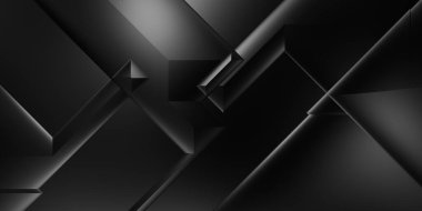 Siyah üç boyutlu geometrik arkaplan. Moda lüks minimalist tasarım. Geometrik şablon. Karanlık elementleri olan birinci sınıf soyut duvar kâğıdı. Poster, broşür, sunum, web sitesi için özel tasarım.