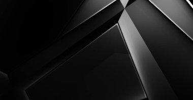 Lüks minimalist tasarım. Fütürist şablon. Karanlık elementleri olan birinci sınıf soyut duvar kâğıdı. Zarif bir zemin. Siyah üç boyutlu geometrik arkaplan. Poster, broşür, sunum için tasarım.