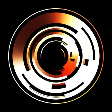 Gelecekçi hud arayüzü elementi. Soyut geometrik arkaplan. Dijital teknolojinin grafiksel çizimi siyah arkaplanda izole edildi..