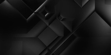 Siyah üç boyutlu geometrik arkaplan. Moda lüks minimalist tasarım. Geometrik şablon. Karanlık elementleri olan birinci sınıf soyut duvar kâğıdı. Poster, broşür, sunum, web sitesi için özel tasarım.