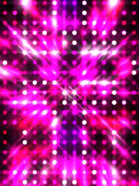 Parlayan ışıklar siyah arka planda parti izleri. Sahne veya stadyum ışıklarının dijital illüstrasyonu. Parlak desenli duvar kağıdı. Sahne ışıkları ile renkli ışıkların ihtişamlı arkaplanı.