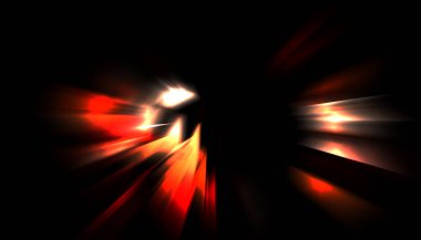 Parlayan ışıkları hareket ettirmenin havalı arka planı. Tasarımınız için canlı renkli bir portal şablonu. Işık ışınları ve hareket halindeki ışıldayan parçacıklar bir solucan deliği şekli oluşturuyor..