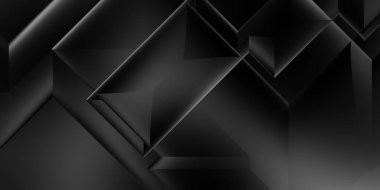 Siyah üç boyutlu geometrik arkaplan. Moda lüks minimalist tasarım. Geometrik şablon. Karanlık elementleri olan birinci sınıf soyut duvar kâğıdı. Poster, broşür, sunum, web sitesi için özel tasarım.