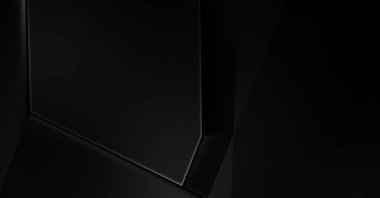 Lüks minimalist tasarım. Fütürist şablon. Karanlık elementleri olan birinci sınıf soyut duvar kâğıdı. Zarif bir zemin. Siyah üç boyutlu geometrik arkaplan. Poster, broşür, sunum için tasarım.