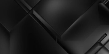 Siyah üç boyutlu geometrik arkaplan. Moda lüks minimalist tasarım. Geometrik şablon. Karanlık elementleri olan birinci sınıf soyut duvar kâğıdı. Poster, broşür, sunum, web sitesi için özel tasarım.