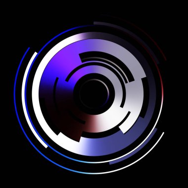 Gelecekçi hud arayüzü elementi. Soyut geometrik arkaplan. Dijital teknolojinin grafiksel çizimi siyah arkaplanda izole edildi..