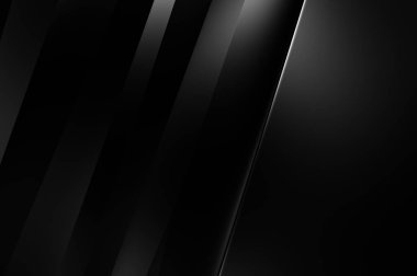 Geometrik katmanlı 3 boyutlu siyah arkaplan. Soyut koyu fütüristik duvar kağıdı. Zarif, parlak çizgili arka plan. Poster, broşür, sunum ve web sitesi için geometrik şablon tasarımı.