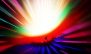 Siyah zemin üzerinde ışık parçacığı izleri. Parlayan parçacıkları ve çizgileri olan ışık patlaması yıldızı. Güzel hareketli soyut ışınlar duvar kağıdı. Renkli Patlama grafiği. Işık ışınlarının patlaması. 