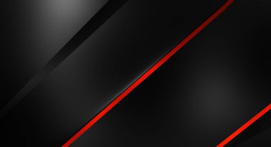 Metin için kopyalama alanı olan soyut siyah paneller. Üç boyutlu illüstrasyon. Renkli ışık özellikli koyu renk tasarım şablonu. Zarif geometrik parlak çizgili arka plan. Minimalist geometrik kapak grafiği.