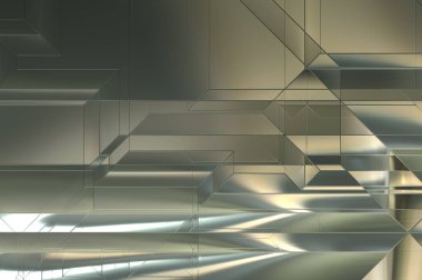 Parlak saten kaplama yüzey teknolojisi 3 boyutlu desen. Lüks yansımalı metal panel dokusu. Arkaplan, duvar kağıdı, uzay gemisi gövdesi için cilalanmış geometrik metal yansıtıcı fütüristik malzeme.
