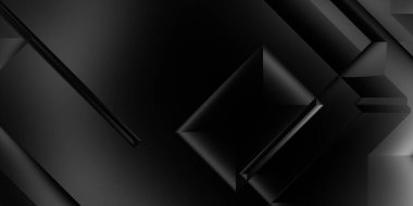Siyah üç boyutlu geometrik arkaplan. Moda lüks minimalist tasarım. Geometrik şablon. Karanlık elementleri olan birinci sınıf soyut duvar kâğıdı. Poster, broşür, sunum, web sitesi için özel tasarım.