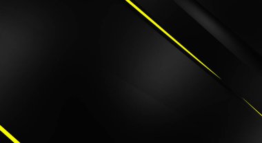 Metin için kopyalama alanı olan soyut siyah paneller. Üç boyutlu illüstrasyon. Renkli ışık özellikli koyu renk tasarım şablonu. Zarif geometrik parlak çizgili arka plan. Minimalist geometrik kapak grafiği.