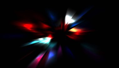 Parlayan ışıkları hareket ettirmenin havalı arka planı. Tasarımınız için canlı renkli bir portal şablonu. Işık ışınları ve hareket halindeki ışıldayan parçacıklar bir solucan deliği şekli oluşturuyor..