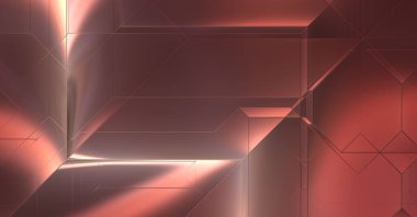 Parlak saten kaplama yüzey teknolojisi 3 boyutlu desen. Lüks yansımalı metal panel dokusu. Arkaplan, duvar kağıdı, uzay gemisi gövdesi için cilalanmış geometrik metal yansıtıcı fütüristik malzeme.