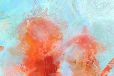 Soyut arkaplanda pürüzlü fırça darbeleri. Fırça boyası. Renkli boya darbeleri. Eşsiz duvar sanatı. Tuvaldeki modern sanat. Renkli çağdaş sanat eserleri.