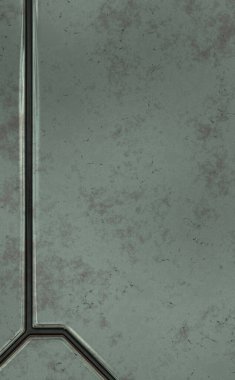 Gelecekçi kavramsal tasarım arka planı. Uzay gemisi desenli duvar kağıdı. Fırçalanmış teknoloji şablonu yüzeyi. Üç boyutlu illüstrasyon. SciFi panelleri duvar.