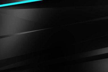 Metin için kopyalama alanı olan soyut siyah paneller. Üç boyutlu illüstrasyon. Renkli ışık özellikli koyu renk tasarım şablonu. Zarif geometrik parlak çizgili arka plan. Minimalist geometrik kapak grafiği.