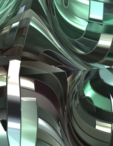 Illustration Twisting Metallic Panels Texture Colorful Glossy Abstract Wallpaper Geometric — Stock Photo, Image