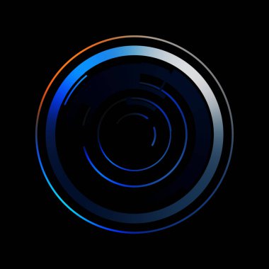 Gelecekçi hud arayüzü elementi. Soyut geometrik arkaplan. Dijital teknolojinin grafiksel çizimi siyah arkaplanda izole edildi..