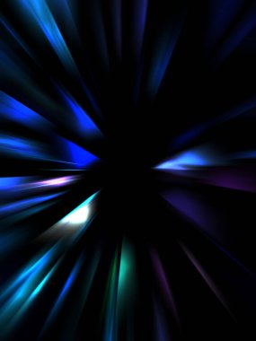 Siyah arkaplanda izole edilmiş dinamik ışık ışınları. Parlayan renkli ışık parçacıklarının grafiksel 2d çizimi.