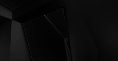 Lüks minimalist tasarım. Fütürist şablon. Karanlık elementleri olan birinci sınıf soyut duvar kâğıdı. Zarif bir zemin. Siyah üç boyutlu geometrik arkaplan. Poster, broşür, sunum için tasarım.