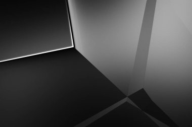 Lüks minimalist tasarım. Fütürist şablon. Karanlık elementleri olan birinci sınıf soyut duvar kâğıdı. Zarif bir zemin. Siyah üç boyutlu geometrik arkaplan. Poster, broşür, sunum için tasarım.