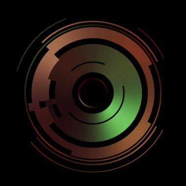 Gelecekçi hud arayüzü elementi. Soyut geometrik arkaplan. Dijital teknolojinin grafiksel çizimi siyah arkaplanda izole edildi..