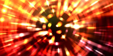 Parlayan ışıkları hareket ettirmenin havalı arka planı. Tasarımınız için canlı renkli bir portal şablonu. Işık ışınları ve hareket halindeki ışıldayan parçacıklar bir solucan deliği şekli oluşturuyor..