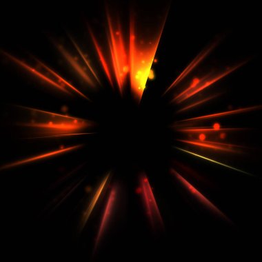 Işık huzmeleri ve parlayan parçacıkların kesiştiği güzel bir zemin. Canlı renkli ışıkların duvar kâğıdı. Parlak ışık görüntüsü.