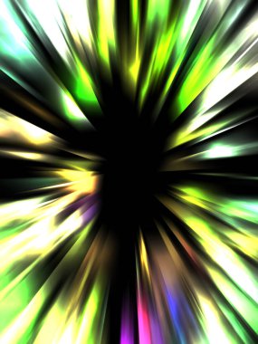 Siyah arkaplanda izole edilmiş dinamik ışık ışınları. Parlayan renkli ışık parçacıklarının grafiksel 2d çizimi.