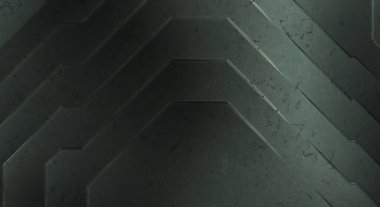 Çukur SciFi panelleri duvar. Üç boyutlu illüstrasyon. Gelecekçi kavramsal tasarım arka planı. Uzay gemisi desenli duvar kağıdı. Fırçalanmış teknoloji desen yüzeyi. 