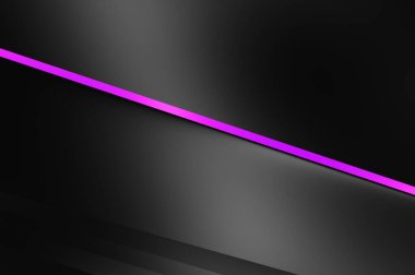 Metin için kopyalama alanı olan soyut siyah paneller. Üç boyutlu illüstrasyon. Renkli ışık özellikli koyu renk tasarım şablonu. Zarif geometrik parlak çizgili arka plan. Minimalist geometrik kapak grafiği.