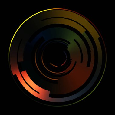 Gelecekçi hud arayüzü elementi. Soyut geometrik arkaplan. Dijital teknolojinin grafiksel çizimi siyah arkaplanda izole edildi..