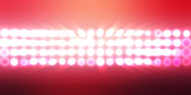 Parlak desenli duvar kağıdı. Sahne ışıkları olan renkli ışıkların ihtişamlı arkaplanı. Parlayan ışıklar siyah arka planda parti izleri. Sahne veya stadyum ışıklarının dijital illüstrasyonu. 