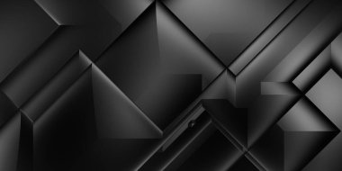 Siyah üç boyutlu geometrik arkaplan. Moda lüks minimalist tasarım. Geometrik şablon. Karanlık elementleri olan birinci sınıf soyut duvar kâğıdı. Poster, broşür, sunum, web sitesi için özel tasarım.