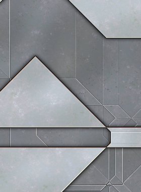 Katmanlı paneller. Fütürist soyut duvar kağıdı. Geometrik teknolojik yansıtıcı arka plan 3D metalik doku. Uzay gemisi desen yüzeyi.