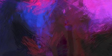 Soyut arkaplanda pürüzlü fırça darbeleri. Fırça boyası. Renkli boya darbeleri. Eşsiz duvar sanatı. Tuvaldeki modern sanat. Renkli çağdaş sanat eserleri.