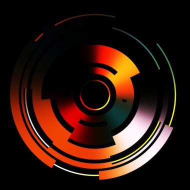 Gelecekçi hud arayüzü elementi. Soyut geometrik arkaplan. Dijital teknolojinin grafiksel çizimi siyah arkaplanda izole edildi..