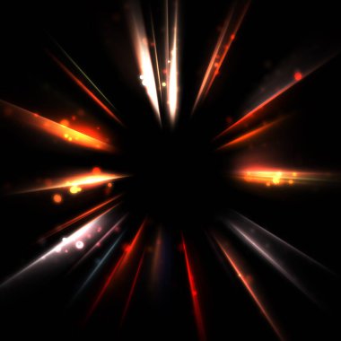 Işık huzmeleri ve parlayan parçacıkların kesiştiği güzel bir zemin. Canlı renkli ışıkların duvar kâğıdı. Parlak ışık görüntüsü.