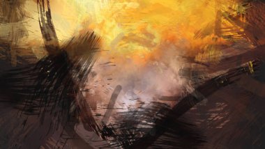 Soyut arkaplanda pürüzlü fırça darbeleri. Fırça boyası. Renkli boya darbeleri. Eşsiz duvar sanatı. Tuvaldeki modern sanat. Renkli çağdaş sanat eserleri.