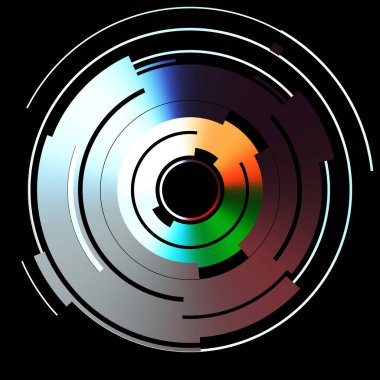 Gelecekçi hud arayüzü elementi. Soyut geometrik arkaplan. Dijital teknolojinin grafiksel çizimi siyah arkaplanda izole edildi..