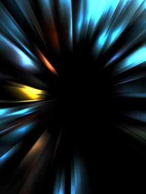 Siyah arkaplanda izole edilmiş dinamik ışık ışınları. Parlayan renkli ışık parçacıklarının grafiksel 2d çizimi.